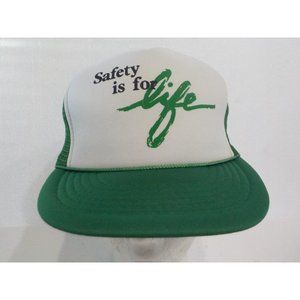 VTG Safety is For Life Trucker Hat Ball Cap Green / White Regular Size Headmost